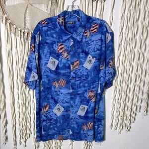 Men’s Campia Americana Patriot Fourth of July Short Sleeve Rayon Button Down XL